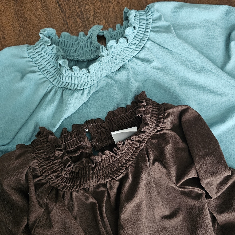 a new day Women's Ruffled Blouses - Aqua and Chocolate